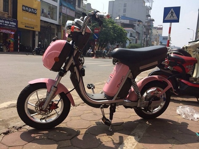  Xe đạp điện Nijia 2014 phanh đĩa màu hồng, xe dap dien Nijia 2014 phanh dia mau hong